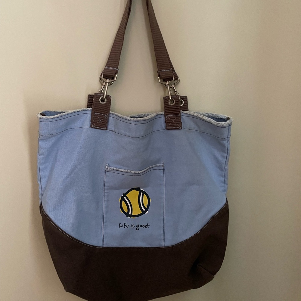 Life is Good Blue and Brown tennis  Tote Bag